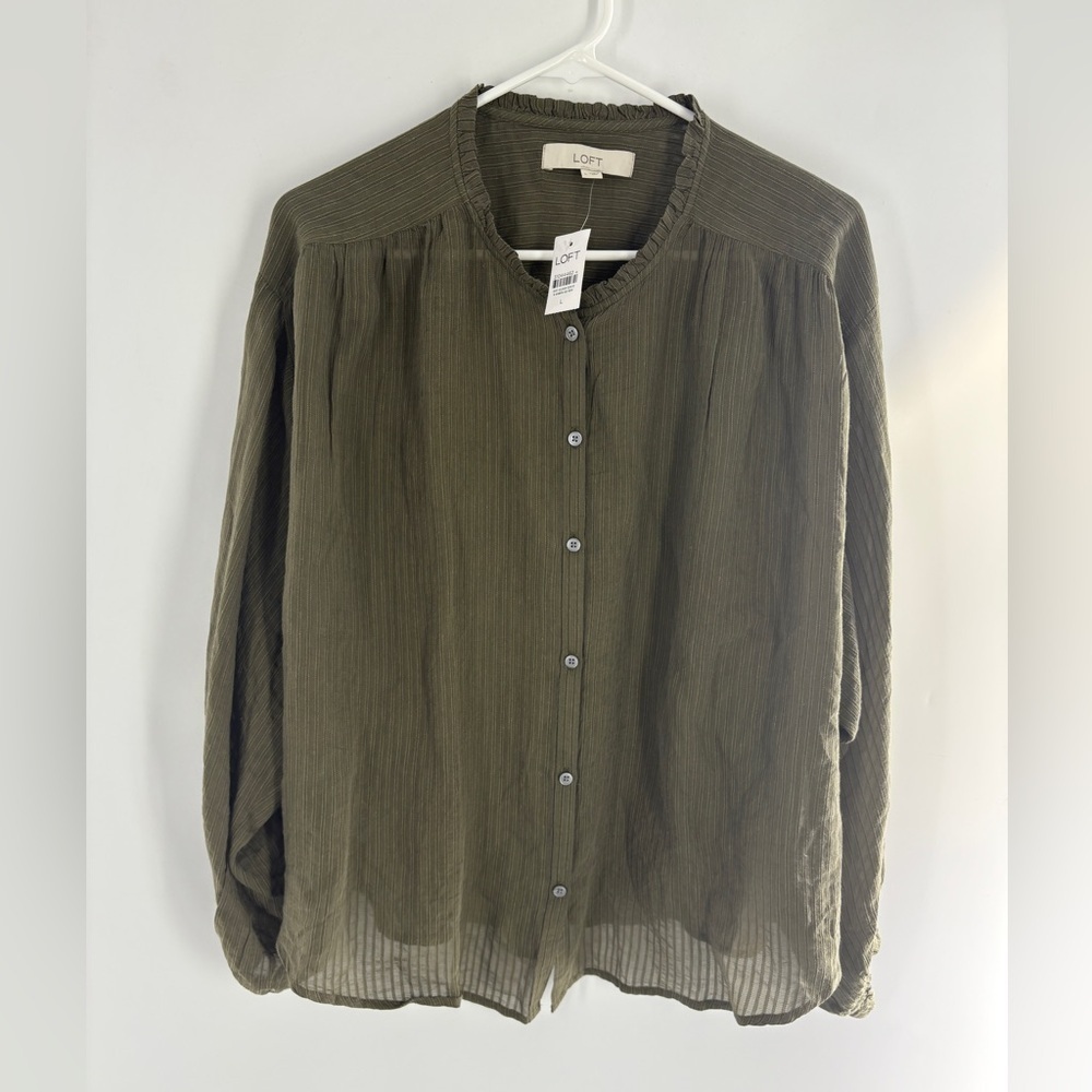 LOFT Olive Button-Up Blouse - Picture 3 of 7